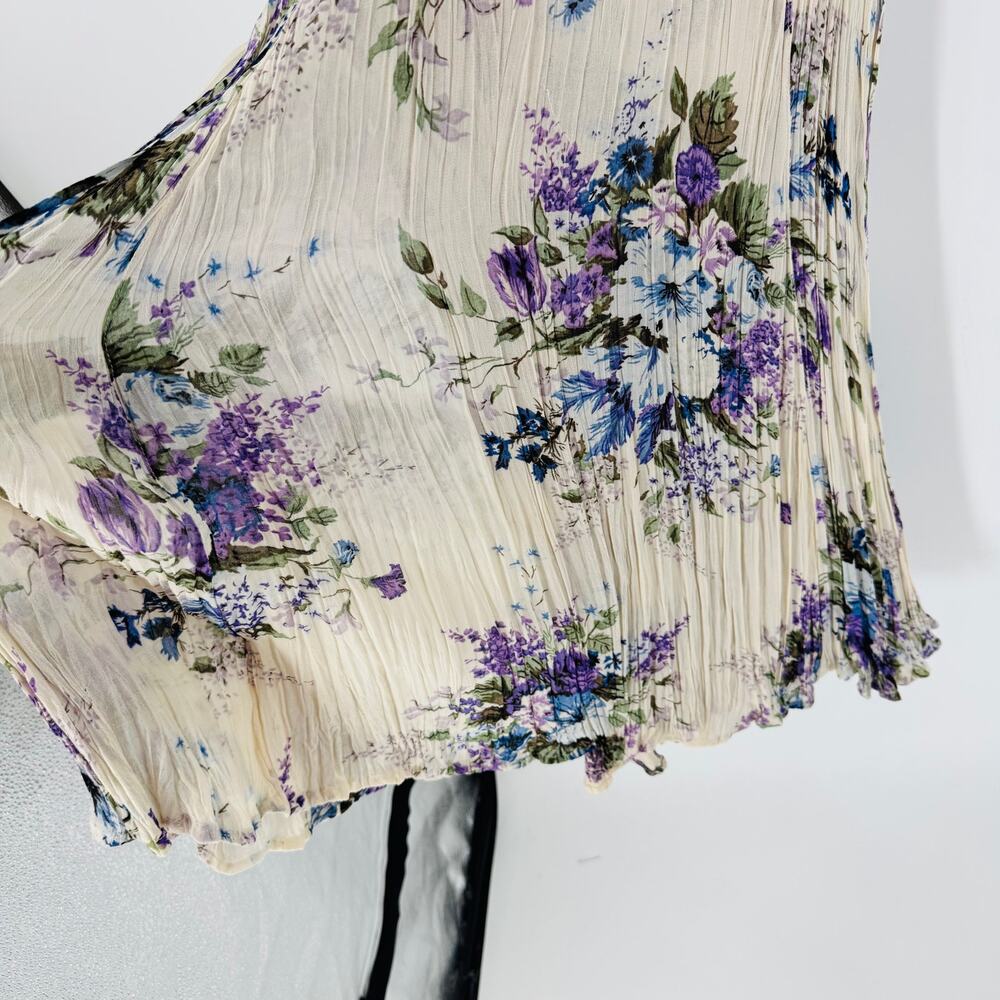 Nostalgia Vintage Crinkle Floral Dress Cream Purple Sleeveless Mini Size M‎ - Picture 8 of 9